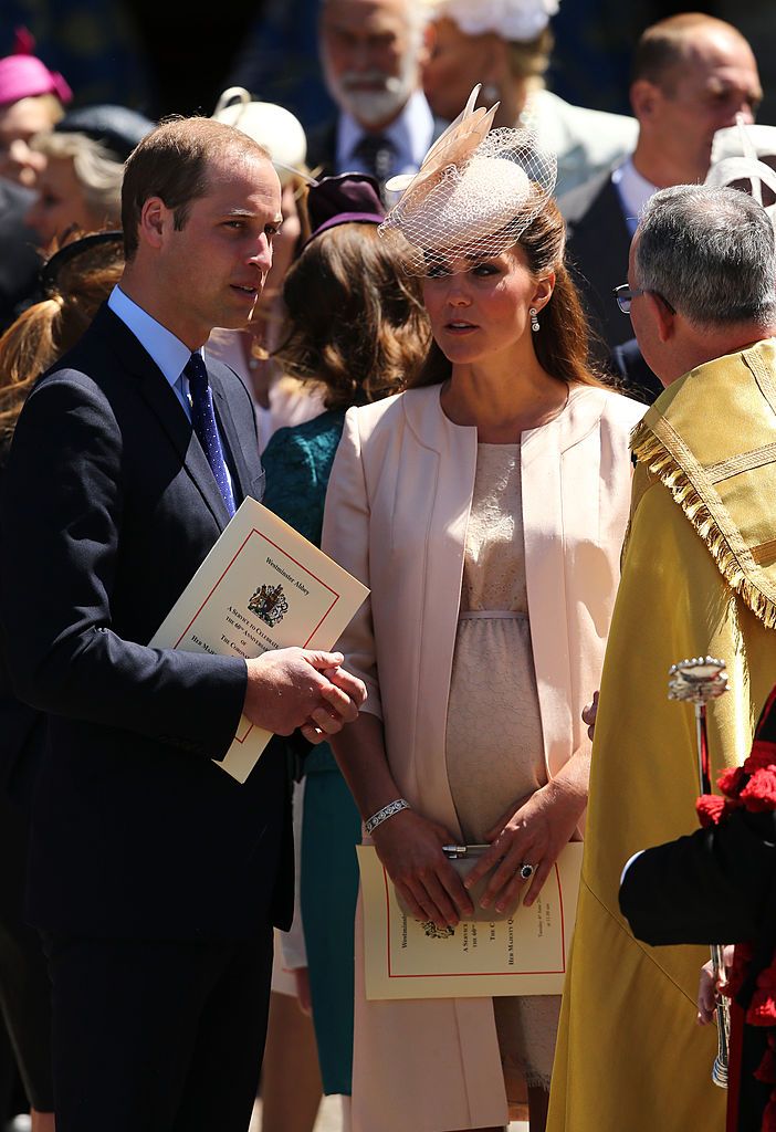 LONDON, ENGLAND - JUNE 04:  Prince William, Duke of Cambridge and Catherine, Duchess of Cambridge leave a service of celebration to mark the 60th anniversary of the Coronation Queen Elizabeth II at Westminster Abbey on June 4, 2013 in London, England.  The Queen's Coronation took place on June 2, 1953 after a period of mourning for her father King George VI, following her ascension to the throne on February 6, 1952. The event 60 years ago was the first time a coronation was televised for the public.  (Photo