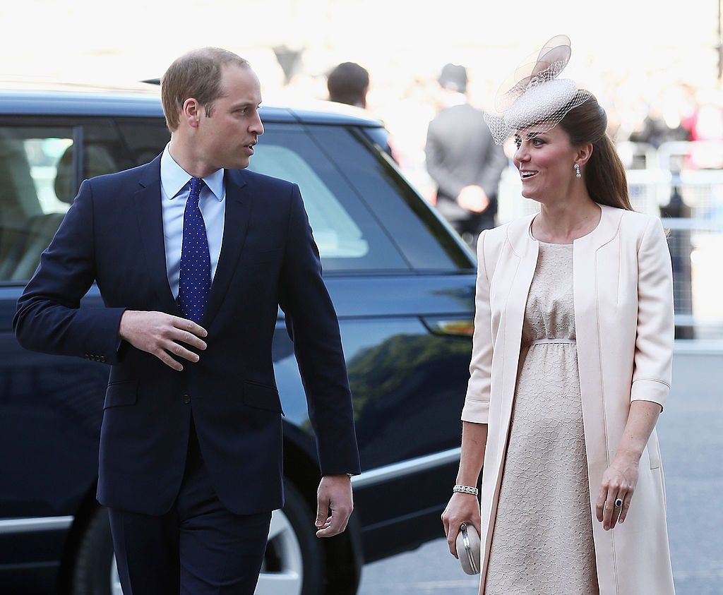 LONDON, ENGLAND - JUNE 04:  Prince William, Duke of Cambridge and Catherine, Duchess of Cambridge arrive for a service of celebration to mark the 60th anniversary of the Coronation Queen Elizabeth II at Westminster Abbey on June 4, 2013 in London, England. The Queen's Coronation took place on June 2, 1953 after a period of mourning for her father King George VI, following her ascension to the throne on February 6, 1952. The event 60 years ago was the first time a coronation was televised for the public.  (P