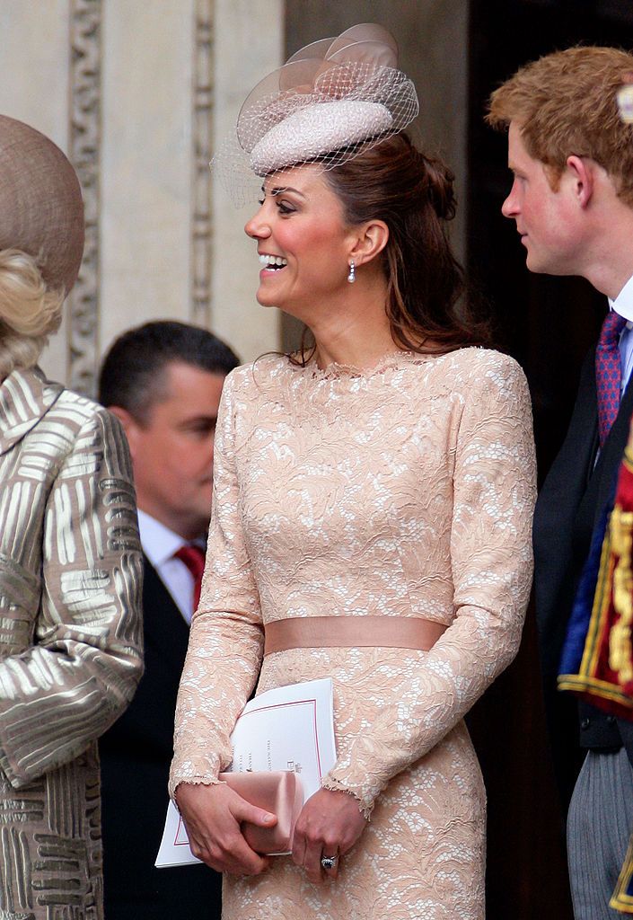 LONDON, UNITED KINGDOM - JUNE 05: (EMBARGOED FOR PUBLICATION IN UK NEWSPAPERS UNTIL 48 HOURS AFTER CREATE DATE AND TIME) Catherine, Duchess of Cambridge attends a Service of Thanksgiving to celebrate Queen Elizabeth II's Diamond Jubilee at St Paul's Cathedral on June 5, 2012 in London, England. For only the second time in its history the UK celebrates the Diamond Jubilee of a monarch. Her Majesty Queen Elizabeth II celebrates the 60th anniversary of her ascension to the throne. Thousands of wellwishers from