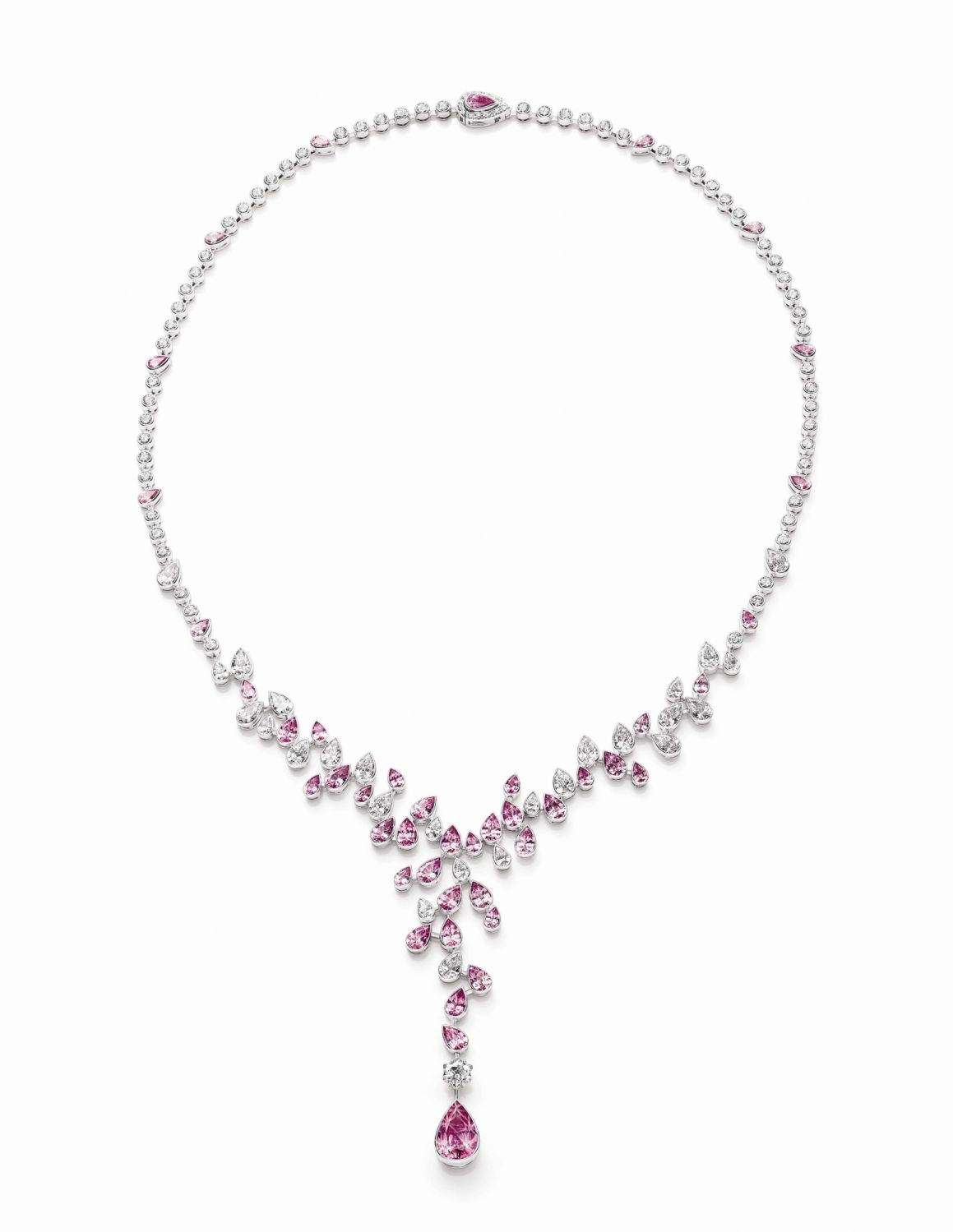 萬寶龍高級珠寶摩納哥葛莉絲王妃系列 Rose Princesse玫瑰公主系列 粉紅藍寶石鑲鑽項鍊