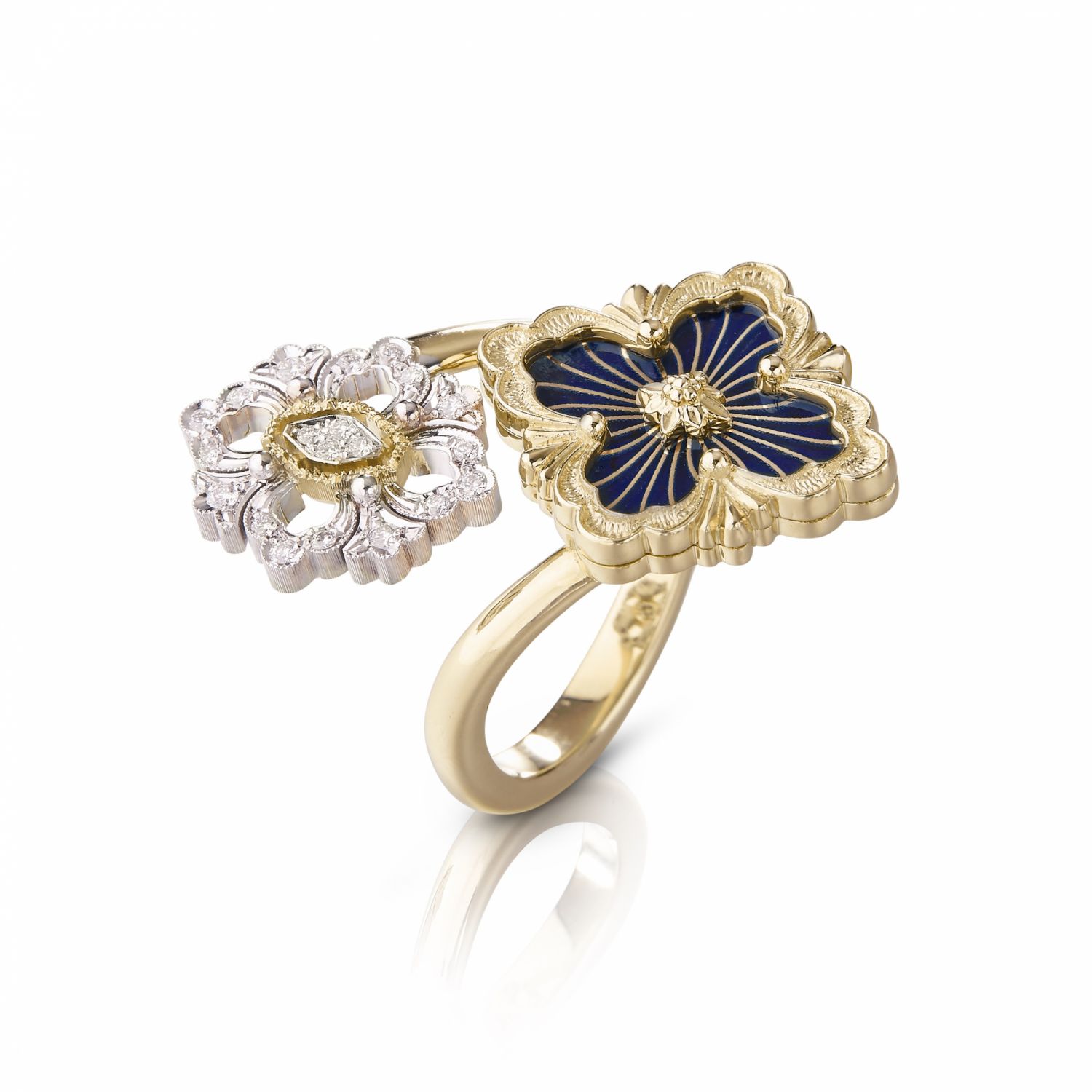 Buccellati Opera Tulle 系列黃金鑽石藍色琺瑯戒指