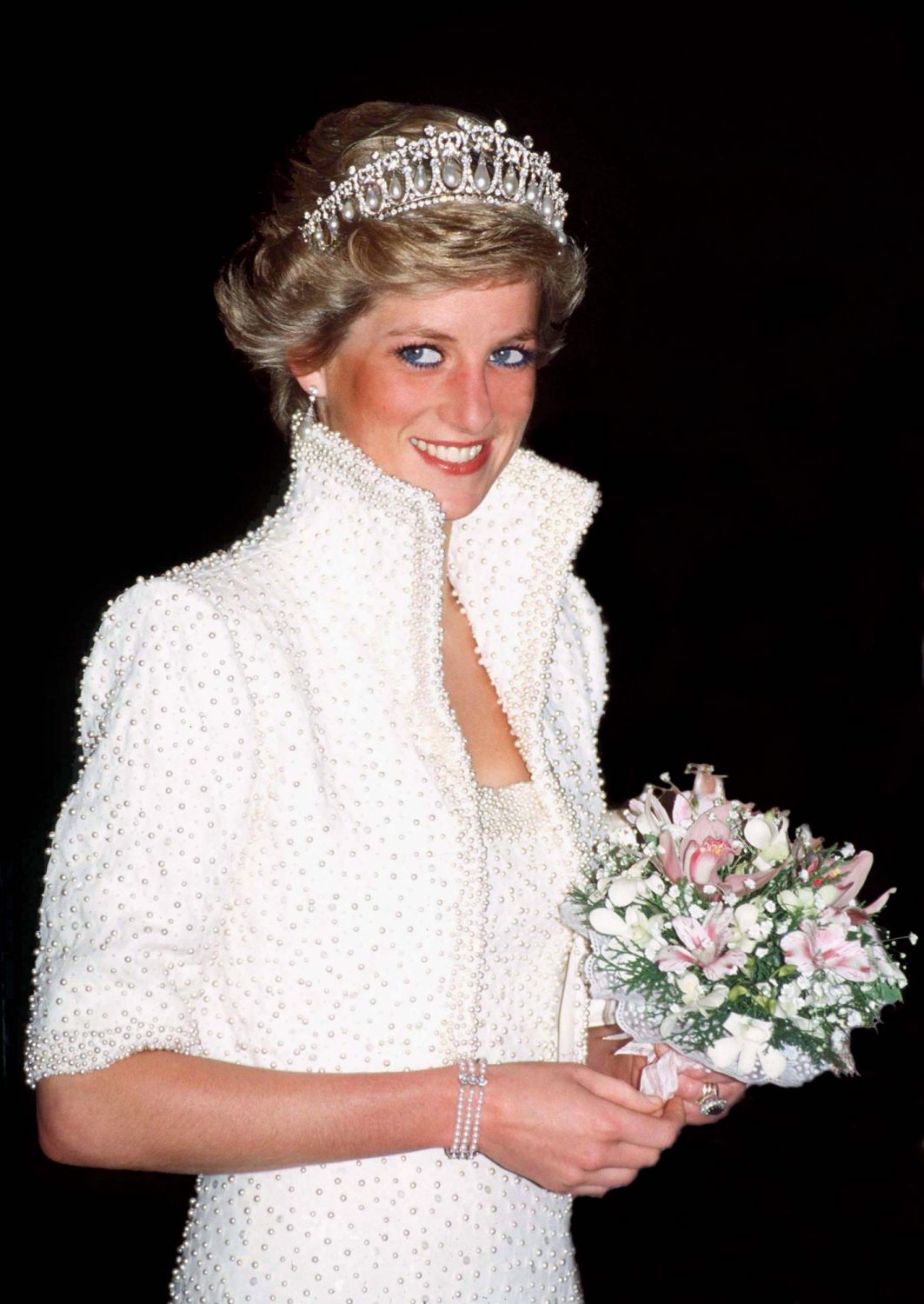 HONG KONG - NOVEMBER 10: Princess Of Wales In Hong Kong Wearing An Outfit Described As The Elvis Look Designed By Fashion Designer Catherine Walker. Tour Dates 7-10 November. (exact Day Date Not Certain) (Photo by Tim Graham Photo Library via Getty Images)