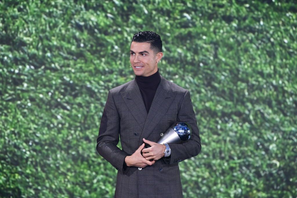 ZURICH, SWITZERLAND - JANUARY 17: FIFA Special Best Men's award winner Cristiano Ronaldo during the Best FIFA Football Awards 2021 on January 17, 2022 in Zurich, Switzerland. (Photo by Harold Cunningham/FIFA)