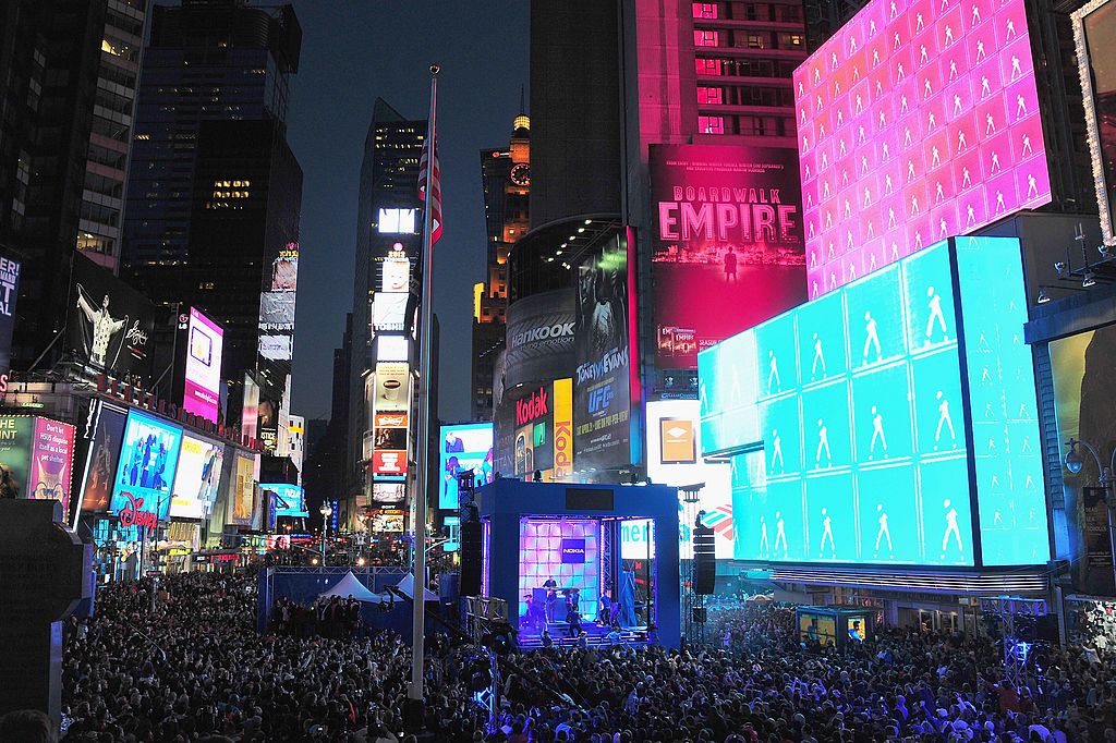 NEW YORK, NY - APRIL 06: A general view of the atmosphere as Times Square was brought to a standstill on April 6, 2012 as Nicki Minaj teamed up with Nokia to perform live for the launch of the Nokia Lumia 900 with Windows Phone in North America, in New York City.Tens of thousands of people watched Nicki perform a medley of her hits before a prominent Times Square building was turned into a living, breathing entity in time to the unique Nokia Lumia 900 remix of her hit single âStarshipsâ. The building