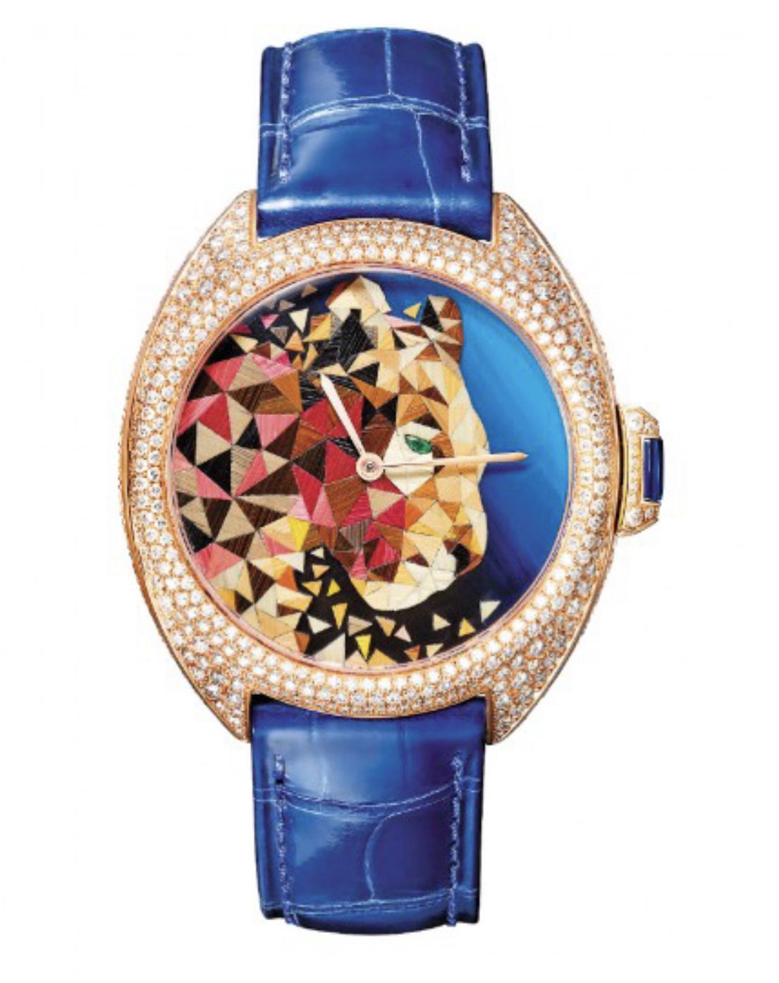 卡地亞 Clé de Cartier 麥稈細工鑲嵌美洲豹腕錶