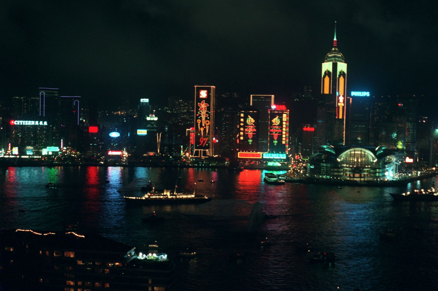 HONG KONG - JUNE 30: The Handover of HongKong to China in Hong Kong city, Hong Kong on June 29, 1997 - Departure of britannia from hong kong. (Photo by Pool AVENTURIER/BUU/HIRES/Gamma-Rapho via Getty Images)