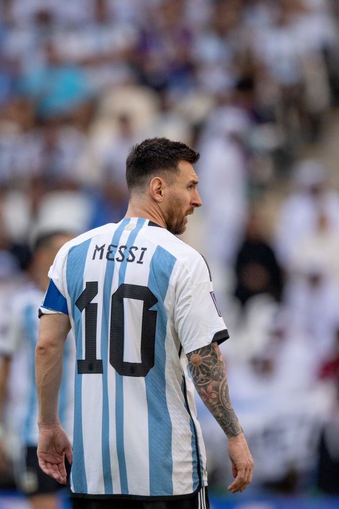 LUSAIL CITY, QATAR - NOVEMBER 22: Lionel Messi of Argentina looks on during the FIFA World Cup Qatar 2022 Group C match between Argentina and Saudi Arabia at Lusail Stadium on November 22, 2022 in Lusail City, Qatar. (Photo by Lionel Hahn/Getty Images)