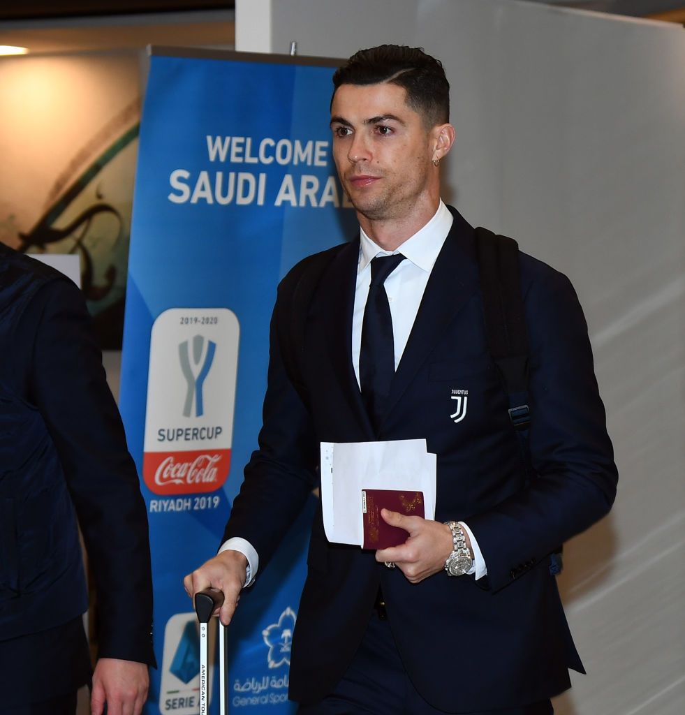RIYADH, SAUDI ARABIA - DECEMBER 20: Cristiano Ronaldo of Juventus arrives at Riyadh Airport on December 20, 2019 in Riyadh, Saudi Arabia. (Photo by Claudio Villa/Getty Images for Lega Serie A)