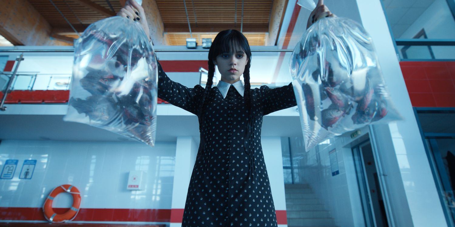 Wednesday. Jenna Ortega as Wednesday Addams in episode 101 of Wednesday. Cr. Courtesy Of Netflix Â© 2022