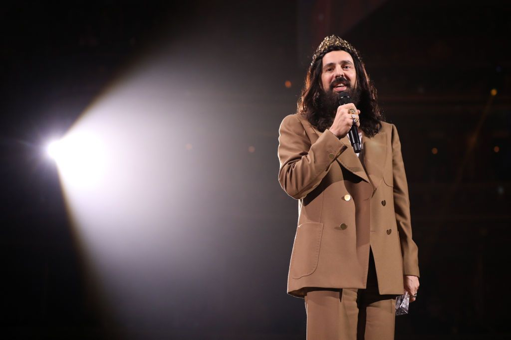 LONDON, ENGLAND - DECEMBER 10: Alessandro Michele for Gucci winner of Brand of the Year on stage during The Fashion Awards 2018 In Partnership With Swarovski at Royal Albert Hall on December 10, 2018 in London, England. (Photo by Tristan Fewings/BFC/Getty Images)