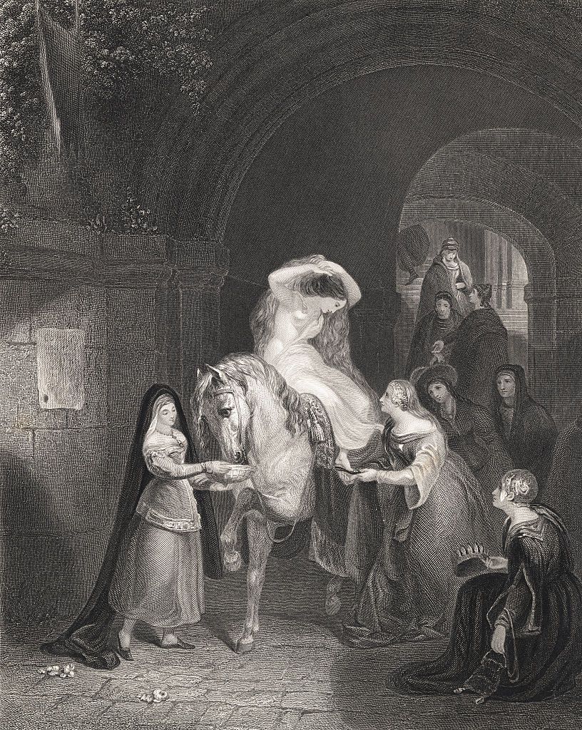 (Original Caption) Lady Godiva (c 1040-1180). According to legend, rode naked through Coventry to win from her husband (Leofric, Earl of Mercia), relief for the people of the town from burdensome taxation.