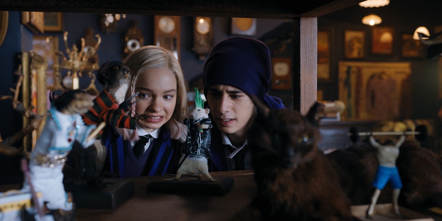 Wednesday. (L to R) Emma Myers as Enid Sinclair, Georgie Farmer as Ajax Petropolus in episode 103 of Wednesday. Cr. Courtesy of Netflix Â© 2022