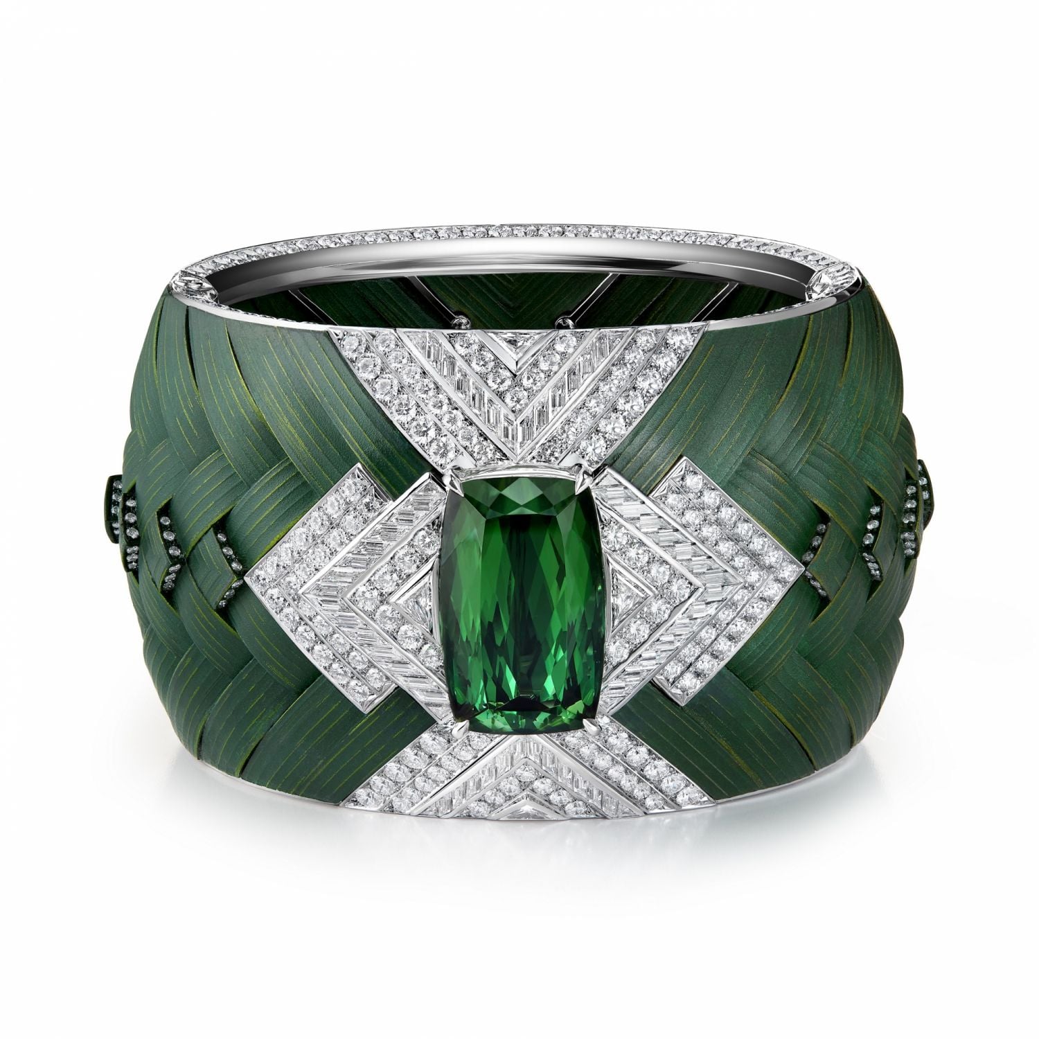 Boucheron 高級珠寶系列Ailleurs 鋁材質Feuillage Diamant 鑽石枝葉手鐲