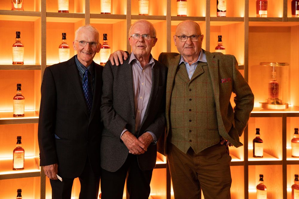 The Balvenie team: Coppersmith Denis McBain, Malt Master David C. Stewart MBE and Warehouseman Eric Stephen
