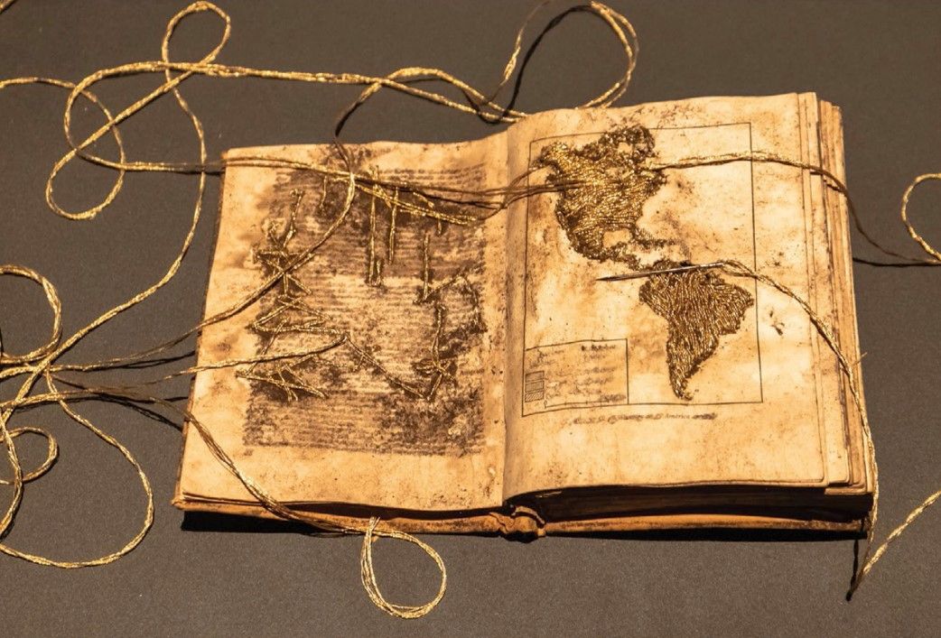 Camila Rodríguez Triana’s haunting, handcrafted mixed media exhibit is quite literally woven together by intricate thread work