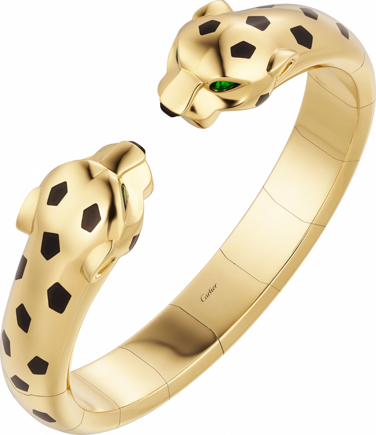 PanthÃ¨re de Cartier bracelet, yellow gold 750/1000, onyx, black lacquer, set with 4 tsavorite garnets (for size 17).