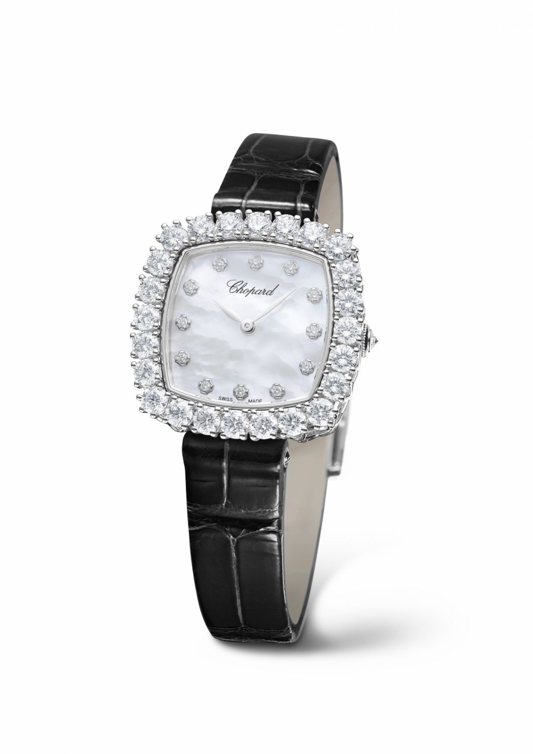 CHOPARD L‘Heure du Diamant 白金鑽石枕形腕錶(珍珠母貝錶盤)