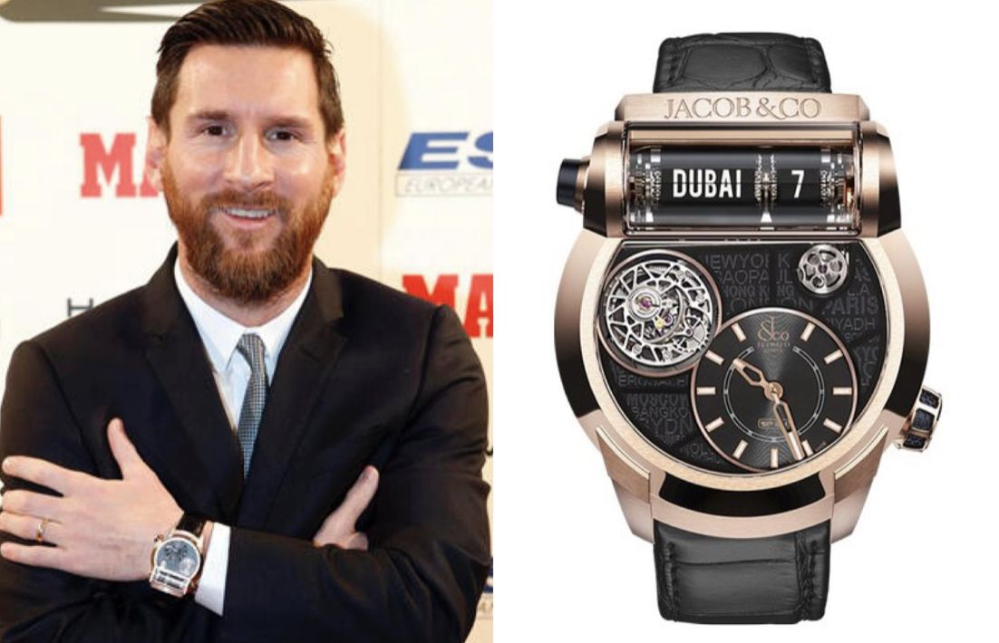 梅西配戴Jacob&Co. Grand Complication Masterpieces 系列 Epic SF24 18K 玫瑰金陀飛輪腕錶。圖片取自 Lionel Messi IG。