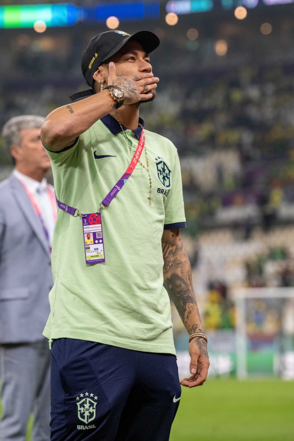 LUSAIL CITY, QATAR - DECEMBER 02: Neymar Jr of Brazil applauds the fans after the FIFA World Cup Qatar 2022 Group G match between Cameroon and Brazil at Lusail Stadium on December 2, 2022 in Lusail City, Qatar. (Photo by Sebastian Frej/MB Media/Getty Images)