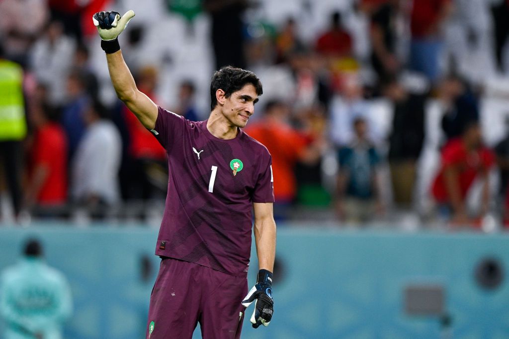 AL RAYYAN, QATAR - DECEMBER 6: Yassine Bounou of Morocco reacts after the Round of 16 - FIFA World Cup Qatar 2022 match between Morocco and Spain at the Education City Stadium on December 6, 2022 in Al Rayyan, Qatar (Photo by Pablo Morano/BSR Agency/Getty Images)