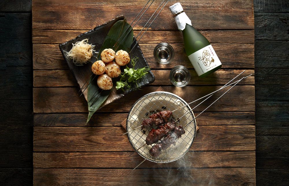 Binchotan robata, Hokkaido scallops and Sanchoky Wagyu beef