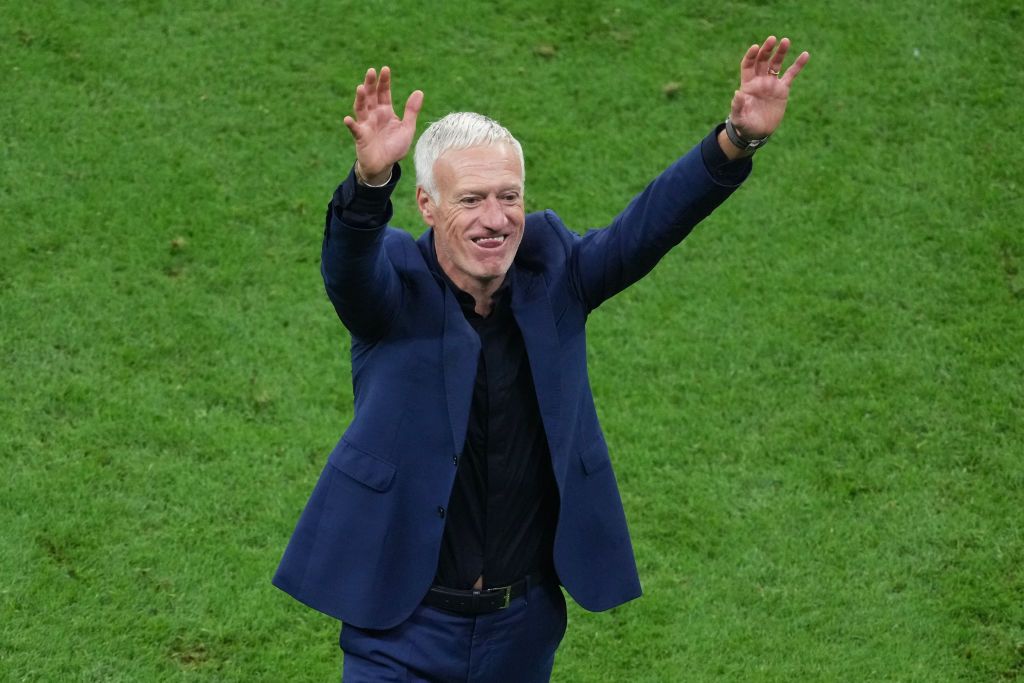 AL KHOR, QATAR - DECEMBER 10: France head coach Didier Deschamps celebrates the victory after the FIFA World Cup Qatar 2022 quarter final match between England and France at Al Bayt Stadium on December 10, 2022 in Al Khor, Qatar. (Photo by Etsuo Hara/Getty Images)