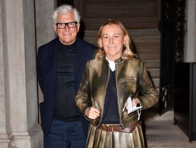 VENICE, ITALY - APRIL 21: Patrizio Bertelli and Miuccia Prada attend the opening of "Human Brains: It Begins with an Idea" at Fondazione Prada on April 21, 2022 in Venice, Italy. (Photo by Giorgio Perottino/Getty Images for Fondazione Prada)