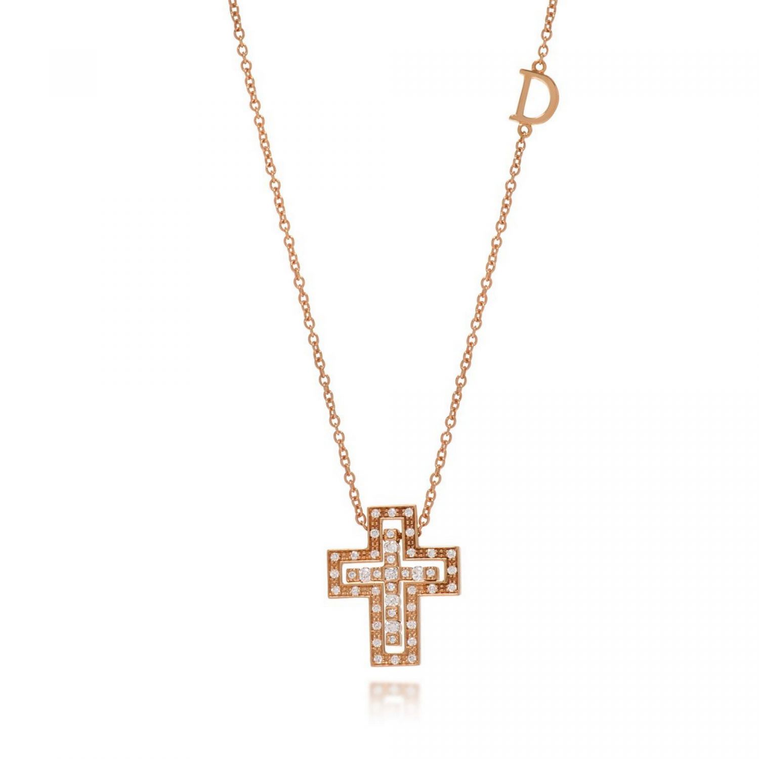 DAMIANI Belle Époque Reel 18K玫瑰金十字架項鍊,建議售價NT$ 82,800