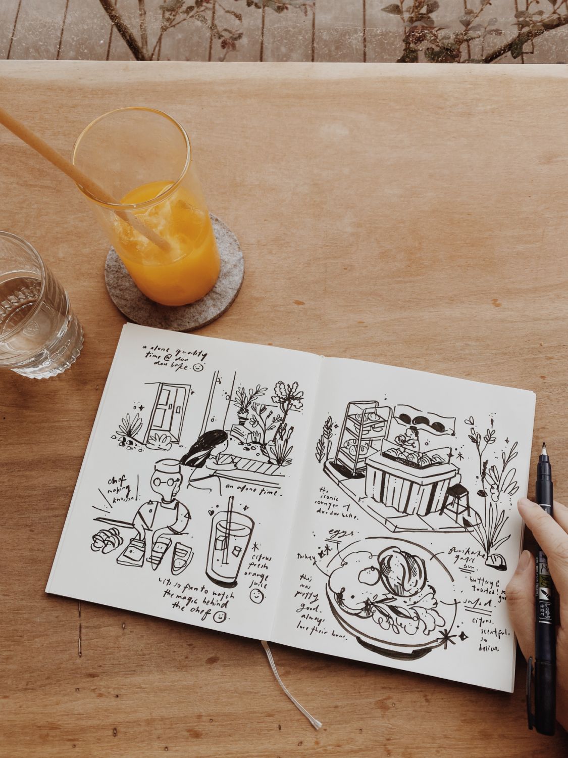 Yiqing's illustrations from a meal at Dou Dou Bake (Photo: Yiqing Gan)