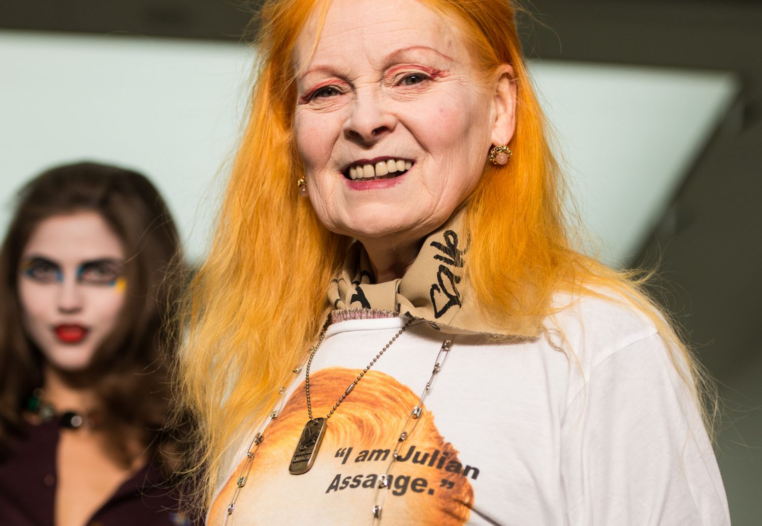 LONDON, ENGLAND - FEBRUARY 17: Designer Vivienne Westwood walks the runway with her models during the finale of the Vivienne Westwood Red Label show during London Fashion Week Fall/Winter 2013/14 at the Saatchi Gallery on February 17, 2013 in London, England. (Photo by Ian Gavan/Getty Images)