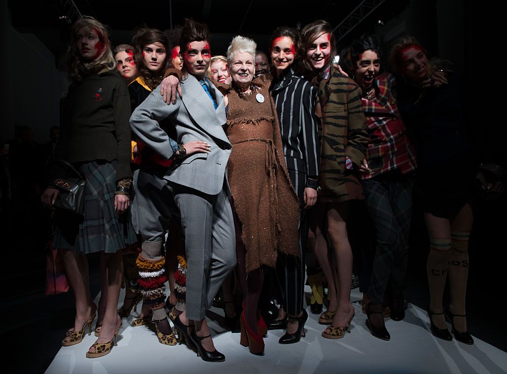 LONDON, ENGLAND - FEBRUARY 22: Vivienne Westwood walks the runway after her Vivienne Westwood Red Label show during London Fashion Week Fall/Winter 2015/16 at Science Museum on February 22, 2015 in London, England. (Photo by Ian Gavan/Getty Images)