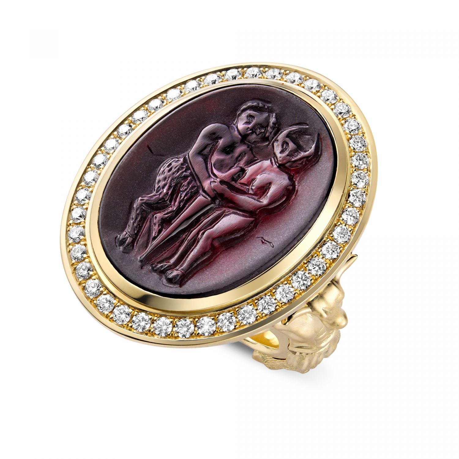 Theo Fennell 18-karat yellow gold, diamond and cameo garnet minotaur ring