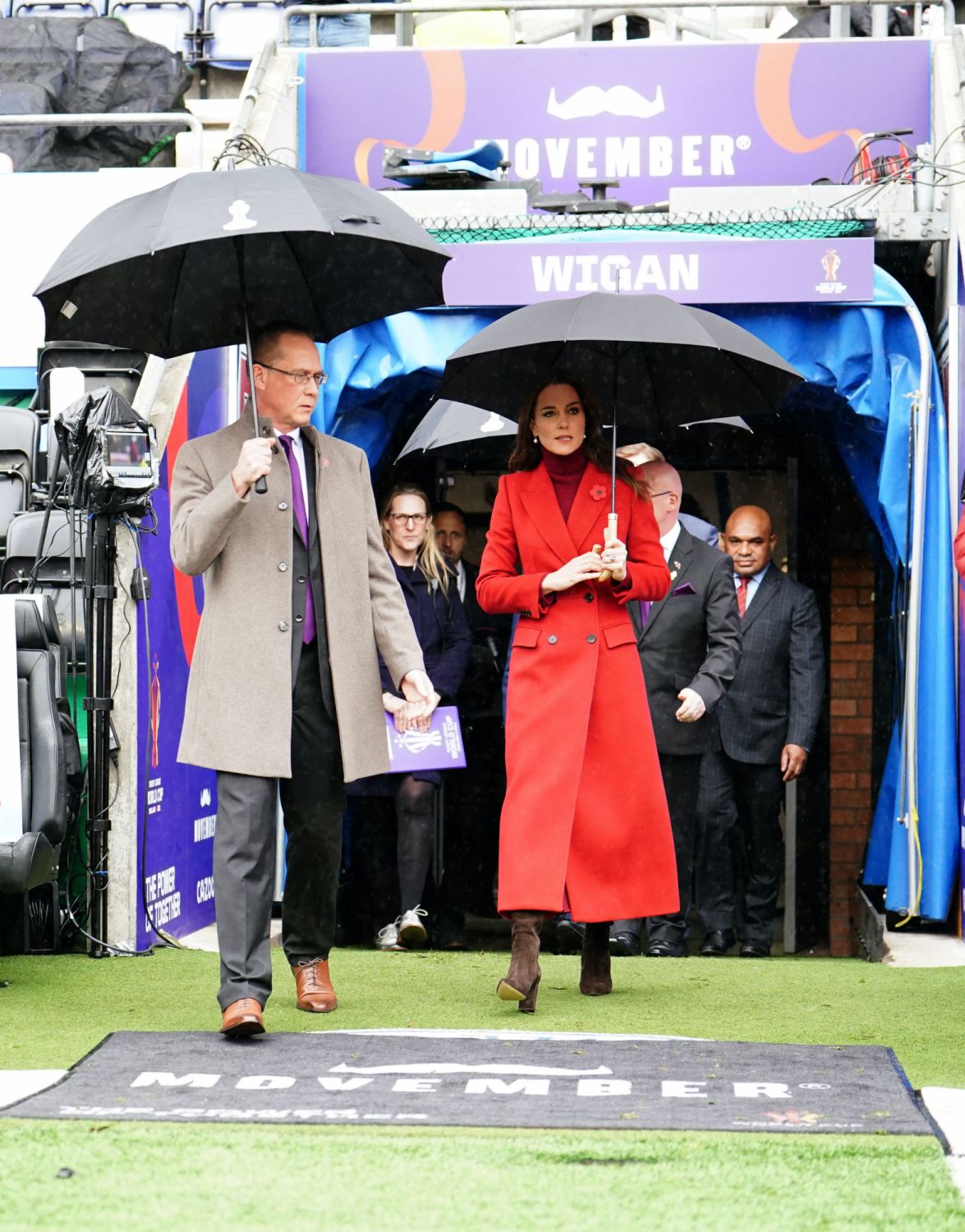 The Princess of Wales arriving to meet the players ahead of the England vs Papua New Guinea Rugby League World Cup quarter-final match at the DW Stadium, Wigan, her first match she has attended since succeeding the Duke of Sussex as patron of the Rugby Football League (RFL). Picture date: Saturday November 5, 2022. PA Photo. See PA story ROYAL Kate. Photo credit should read: Martin Rickett/PA Wire