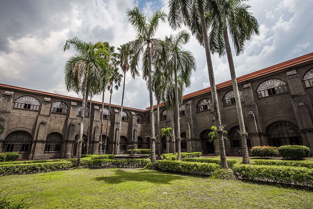 MANILA, PHILIPPINES - 2016/06/23: Courtyard at San Agustin Church Intramuros Manila - the oldest church in the Philippines going back to 1587 and full of historical objects of value including its famous ornate trompe l'oeil frescoes on the vaulted ceiling. San Agustin has withstood seven earthquakes as well World War 2 and is a UNESCO World Heritage site. (Photo by John S Lander/LightRocket via Getty Images)