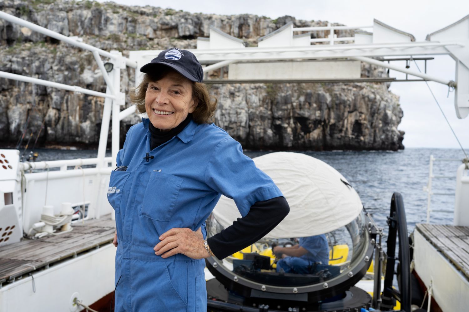 Sylvia Earle, Rolex Testimonee and founder ofMission Blue, in front of the DeepSeesubmersible. In 2022, she led an expeditionto the GalÃ¡pagos Islands Hope Spot.