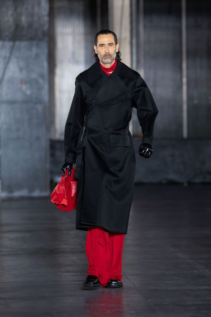 PARIS, FRANCE - JANUARY 18: (EDITORIAL USE ONLY - For Non-Editorial use please seek approval from Fashion House) A model walks the runway during the LGN Louis-Gabriel Nouchi Menswear Fall-Winter 2023-2024 show as part of Paris Fashion Week on January 18, 2023 in Paris, France. (Photo by Peter White/Getty Images)