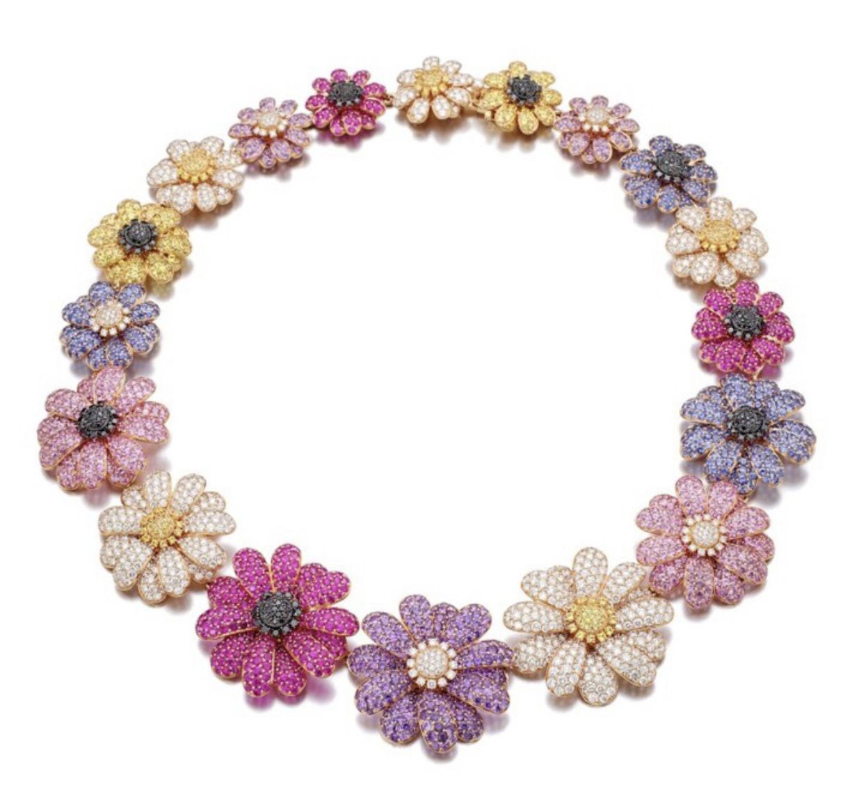 Michele Della Valle花朵項鍊。鑲嵌各色剛玉、紫水晶、明亮式切工鑽石