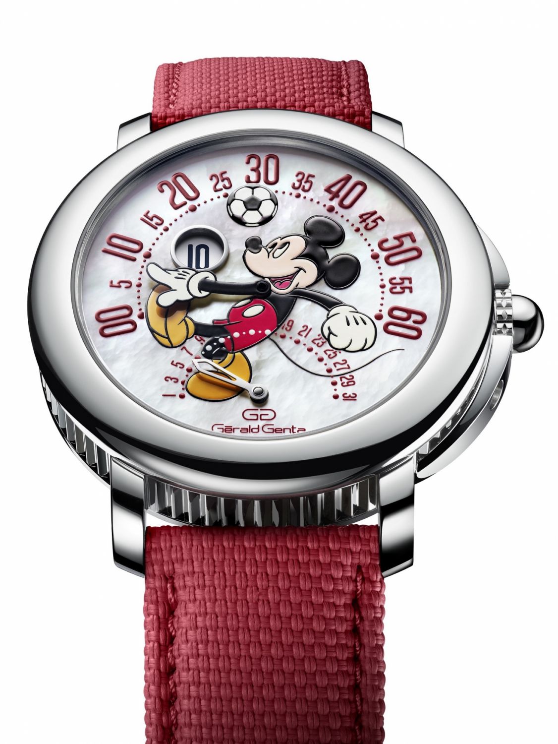 Gerald Genta Arena Bi-Retrograde Mickey Mouse足球米老鼠雙逆跳腕錶。限量200只。
