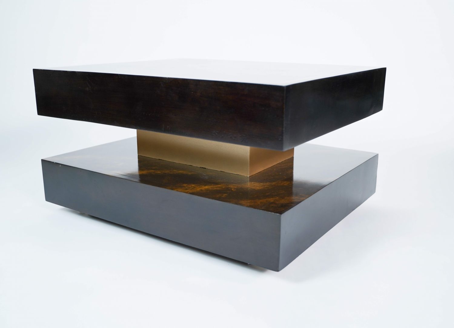 Louriza Table: Square Center Table by Louriza Furniture Center, it is made of sustainably sourced wood with gold accents that resemble marble, adding a sophisticated touch to any space