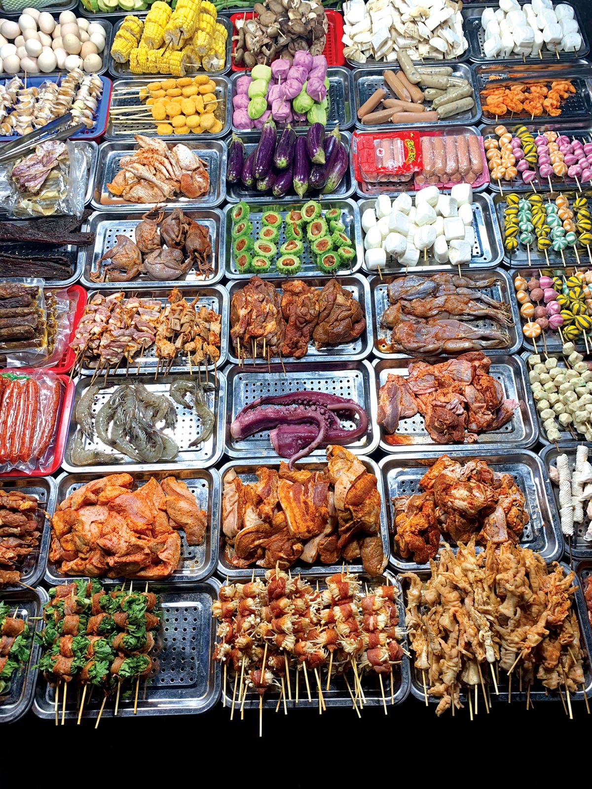 Fresh ingredients for grilling of street food