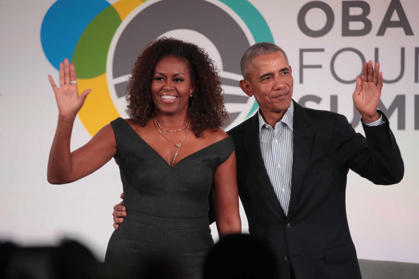 CHICAGO, ILLINOIS - OCTOBER 29: Former U.S. President Barack Obama and his wife Michelle close the Obama Foundation Summit together on the campus of the Illinois Institute of Technology on October 29, 2019 in Chicago, Illinois. The Summit is an annual event hosted by the Obama Foundation. (Photo by Scott Olson/Getty Images)