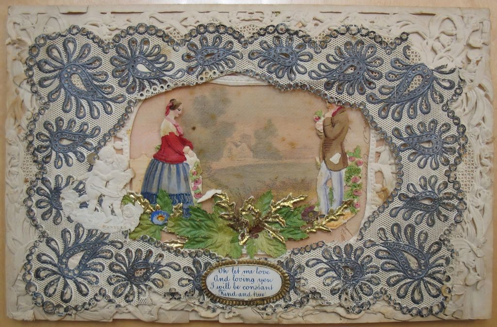 Valentine's Day Card, Collage of paper and fabric with printed and ink inscriptions, ca. 1830-1835, folded: 4 7/8 x 7 5/8 in., 12.4 x 19.4 cm. (Photo by: Sepia Times/Universal Images Group via Getty Images)