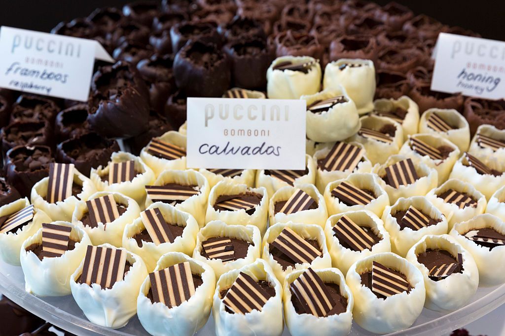 Puccini Bomboni chocolate shop selling exotic Calvados liqueur flavour chocolates in stylish display as treats, Amsterdam, the Netherlands. (Photo by Tim Graham/Getty Images)