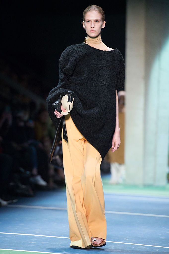 A Model walks the runway during the Celine show as part of the Paris Fashion Week Womenswear Fall/Winter 2016/2017 on March 6, 2016 in Paris, France. (Photo by Stephane Cardinale/Corbis via Getty Images)