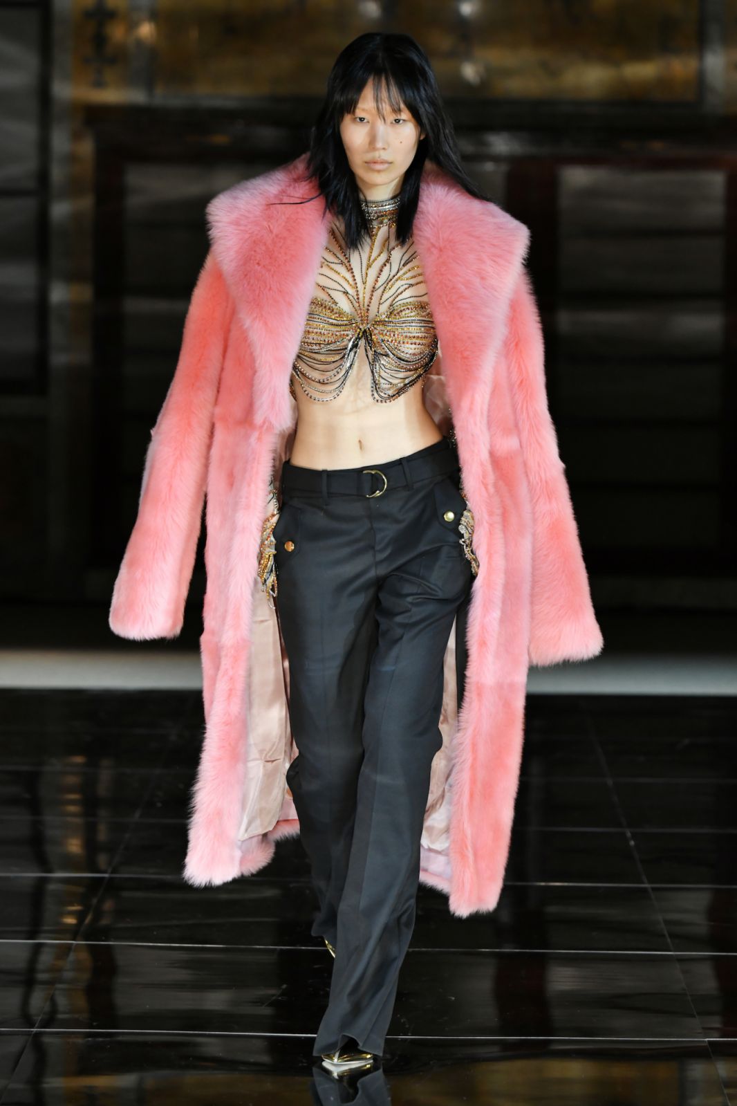 A model walks the runway at Prabal Gurung Fall 2023 Ready To Wear Fashion show at The New York Public Library on February 10, 2023 in New York City. (Photo by Rodin Banica/WWD via Getty Images)