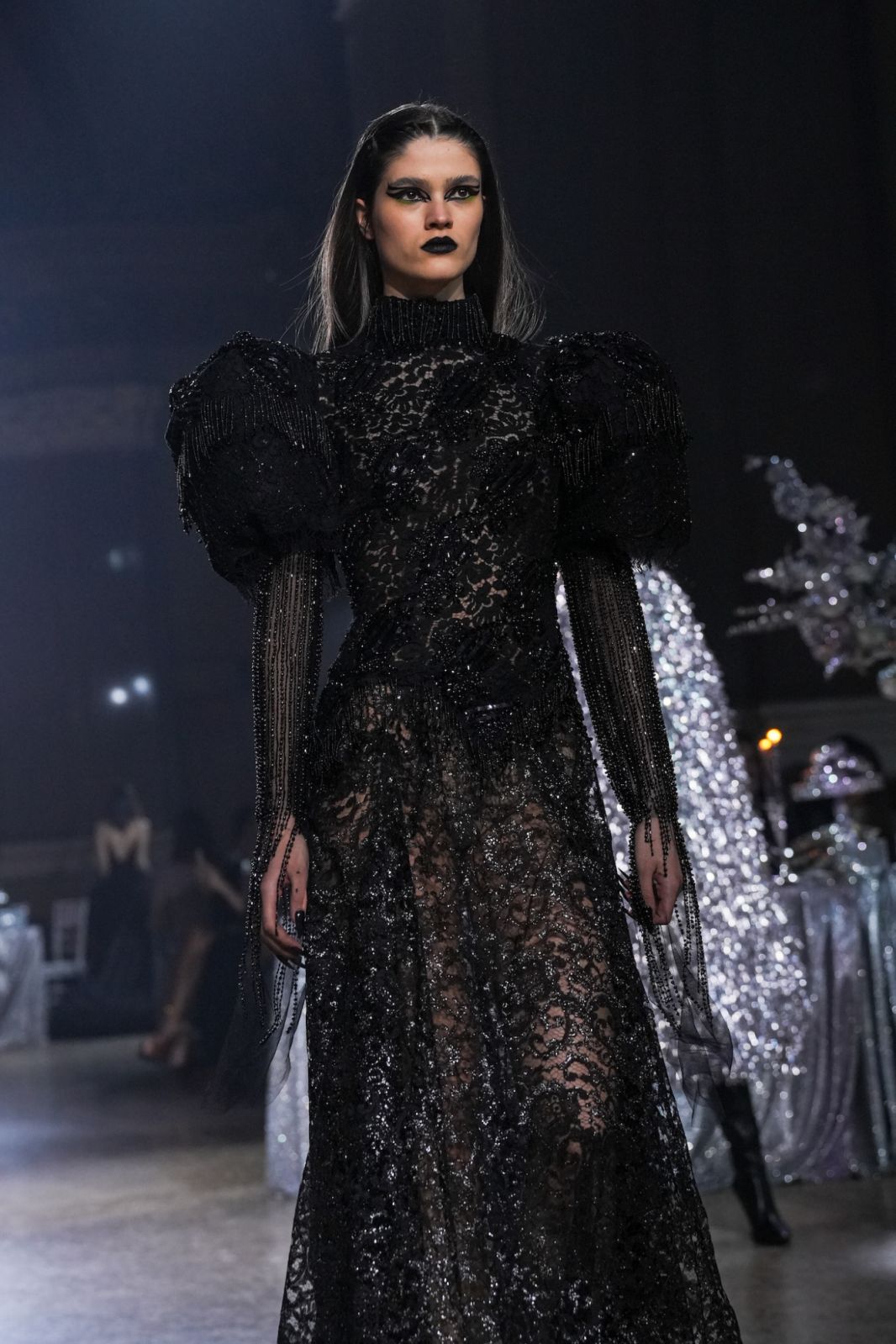 NEW YORK, NEW YORK - FEBRUARY 10: A model walks the runway at RODARTE FW 23 Runway Show at Williamsburg Savings Bank on February 10, 2023 in New York City. (Photo by Sean Zanni/Patrick McMullan via Getty Images)