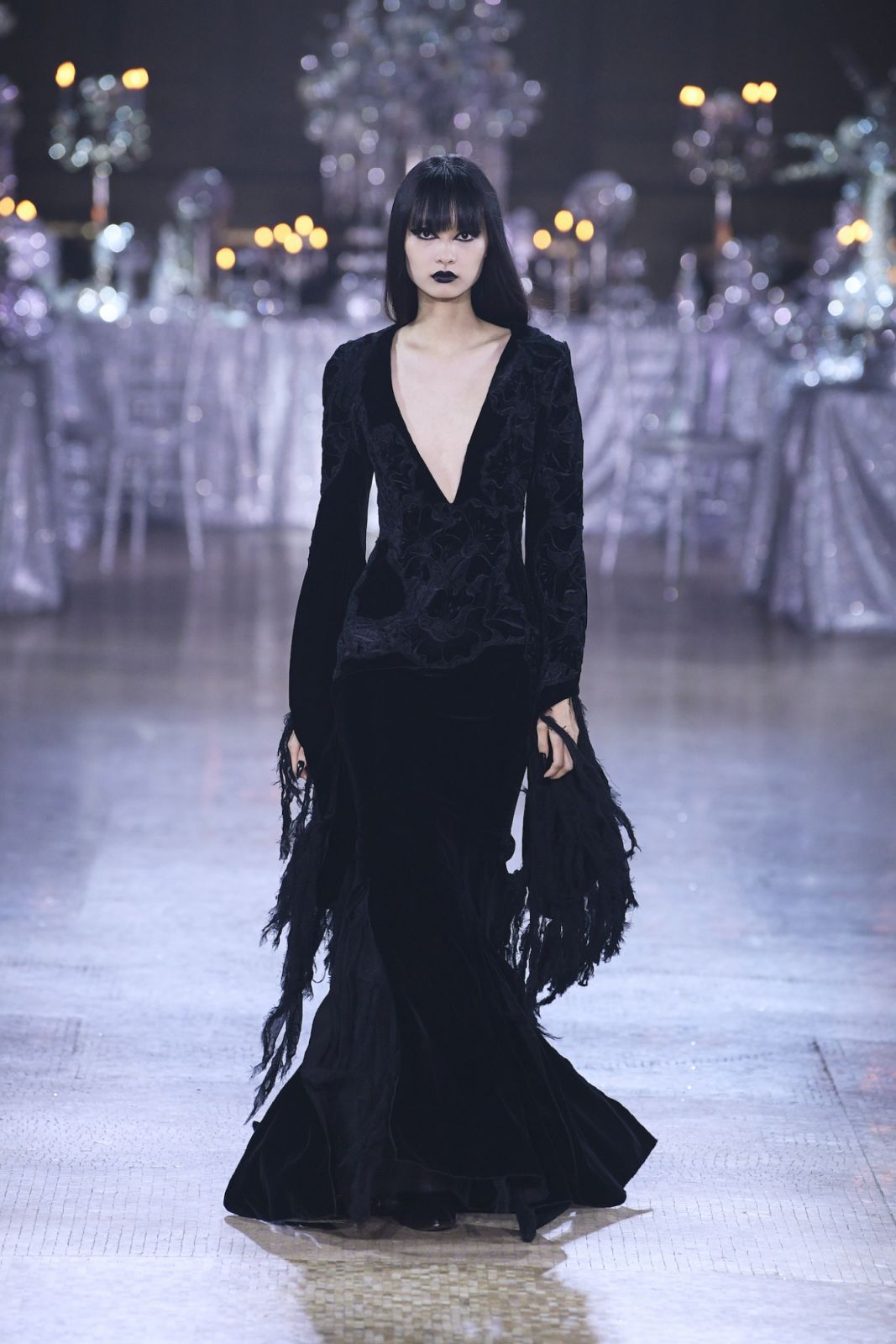 A model walks the runway at Rodarte Fall 2023 Ready To Wear Fashion Show at the Williamsburg Savings Bank on February 10, 2023 in Brooklyn, New York. (Photo by Giovanni Giannoni/WWD via Getty Images)