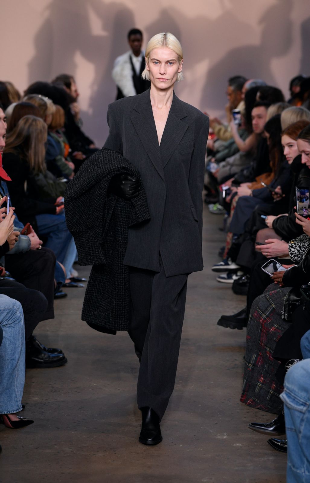 Model on the runway at Proenza Schouler Fall 2023 Ready To Wear Fashion show at Chelsea Factory on February 11, 2023 in New York City. (Photo by Giovanni Giannoni/WWD via Getty Images)