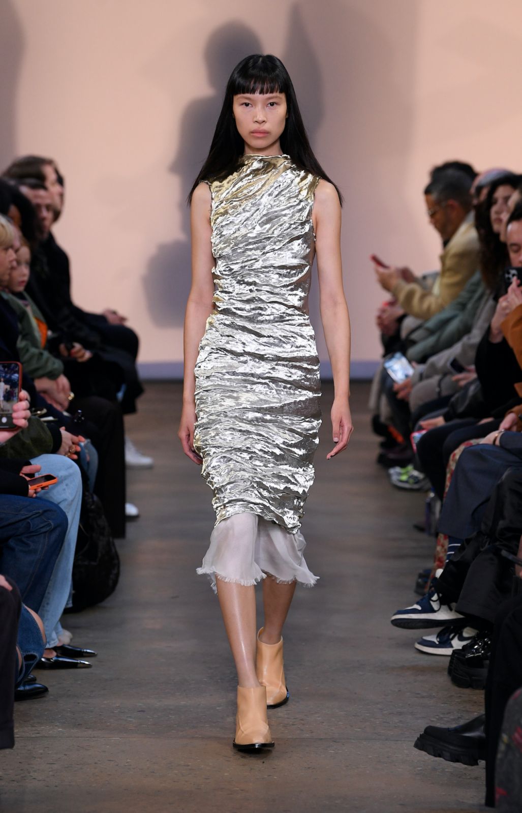 Model on the runway at Proenza Schouler Fall 2023 Ready To Wear Fashion show at Chelsea Factory on February 11, 2023 in New York City. (Photo by Giovanni Giannoni/WWD via Getty Images)