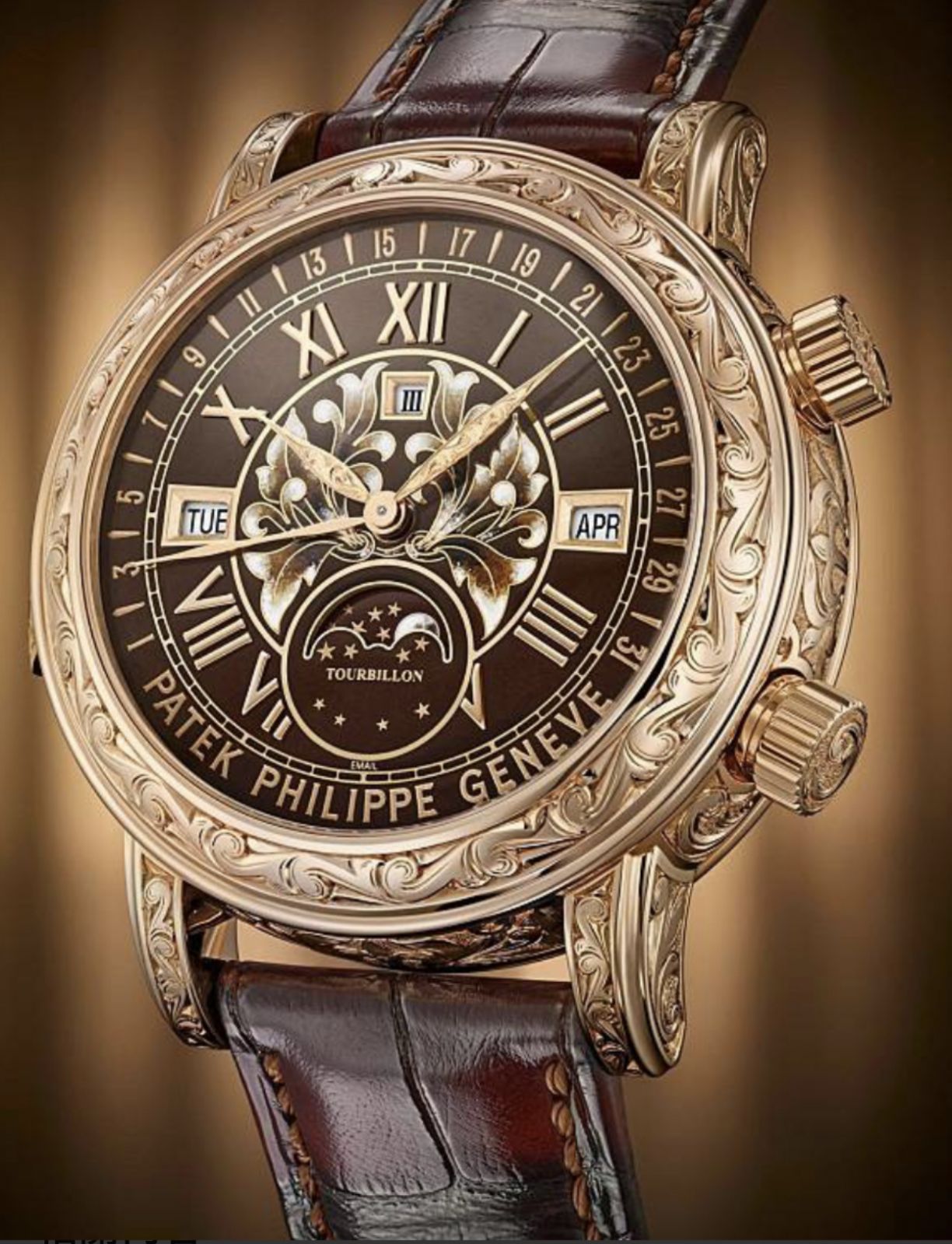 Patek Philippe 百達翡麗日月陀飛輪高級工藝腕錶,錶盤結合大明火琺瑯與掐絲琺瑯工藝